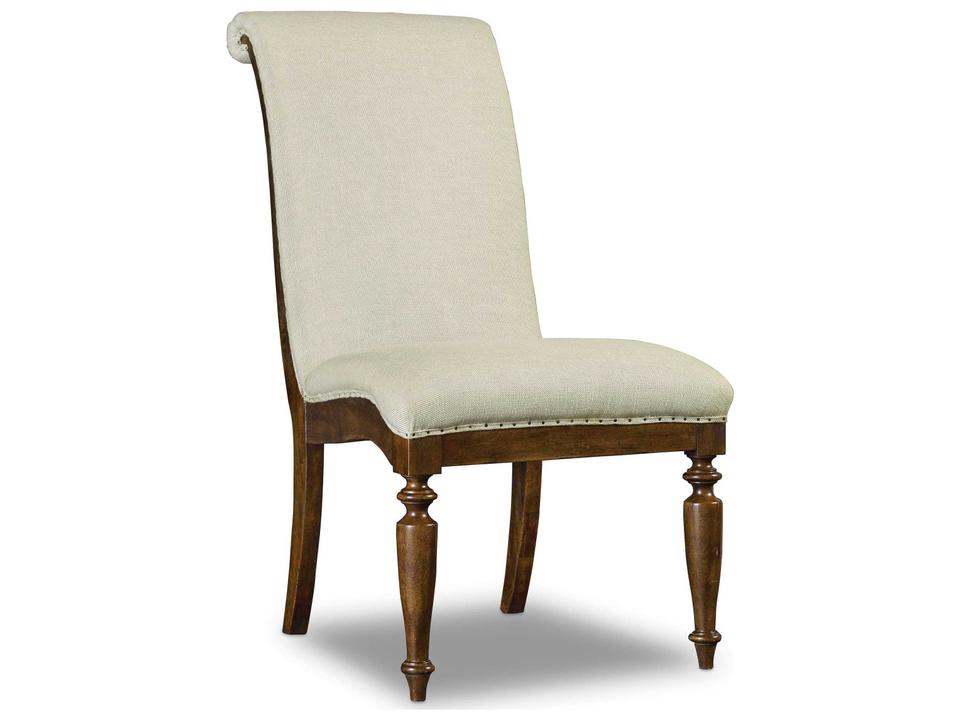Archivist Upholstered Dining Side Chair in Soft Casual Pecan with Nailhead Trim