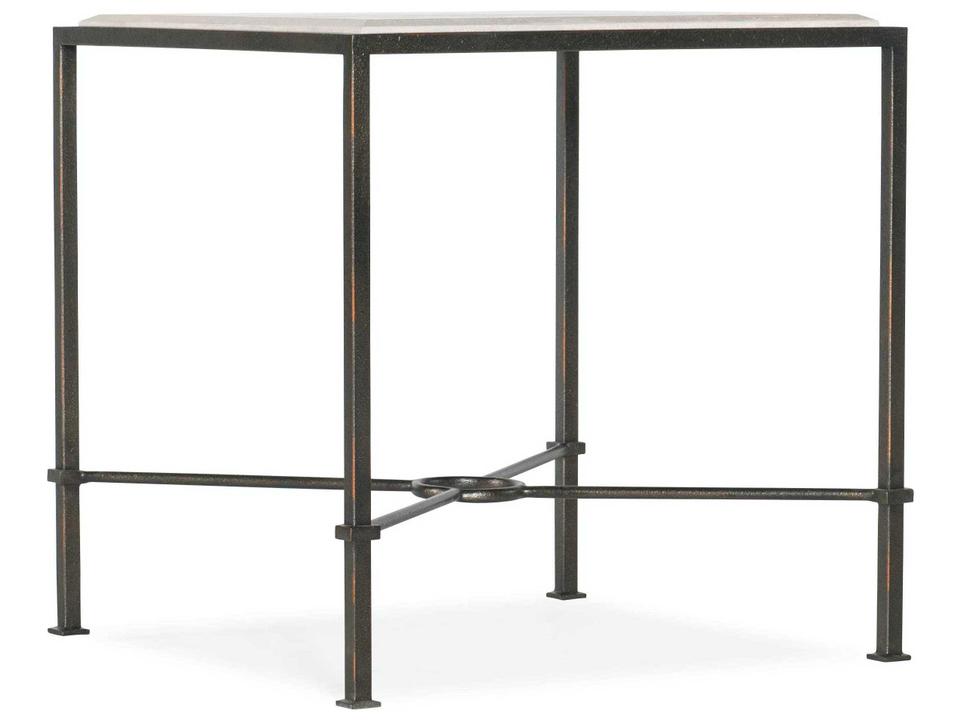 Melange Square End Table in Charcoal Metal and Beige Marble