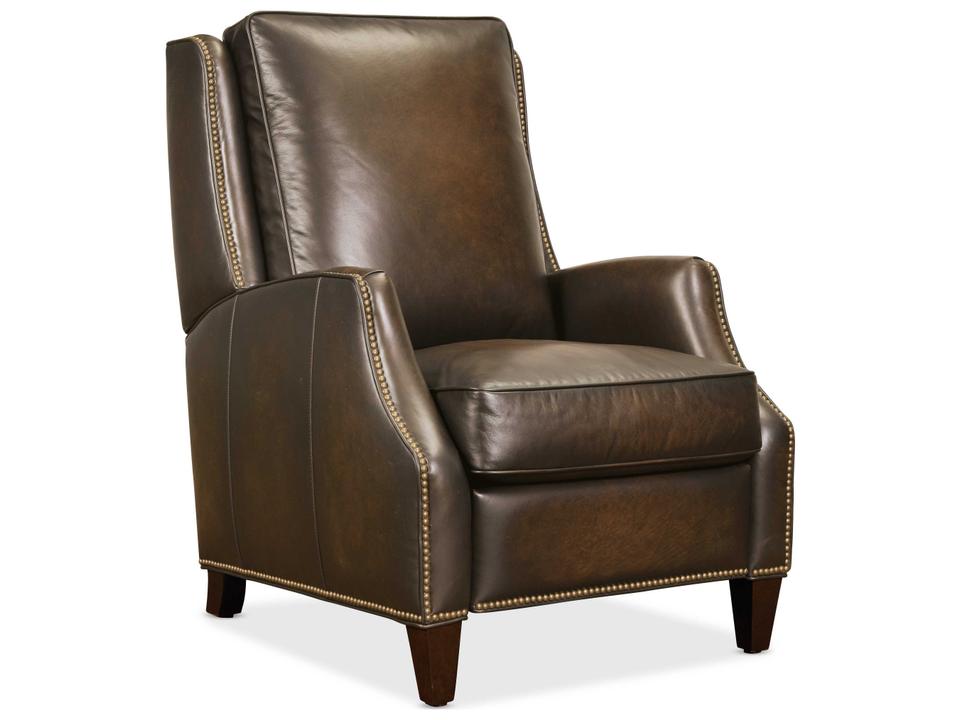 Kerley Manual Push Back Sarzana Fortress Dark Wood Brown Leather Recliner