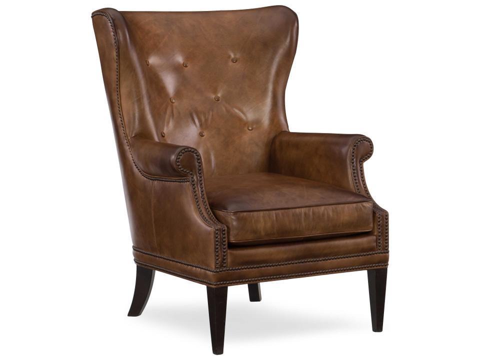 Heritage Wing Brown Leather Accent Chair