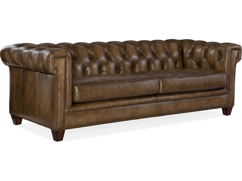 Chester Tufted 3-Seat Leather Sofa in Tianran Nature Dark Wood