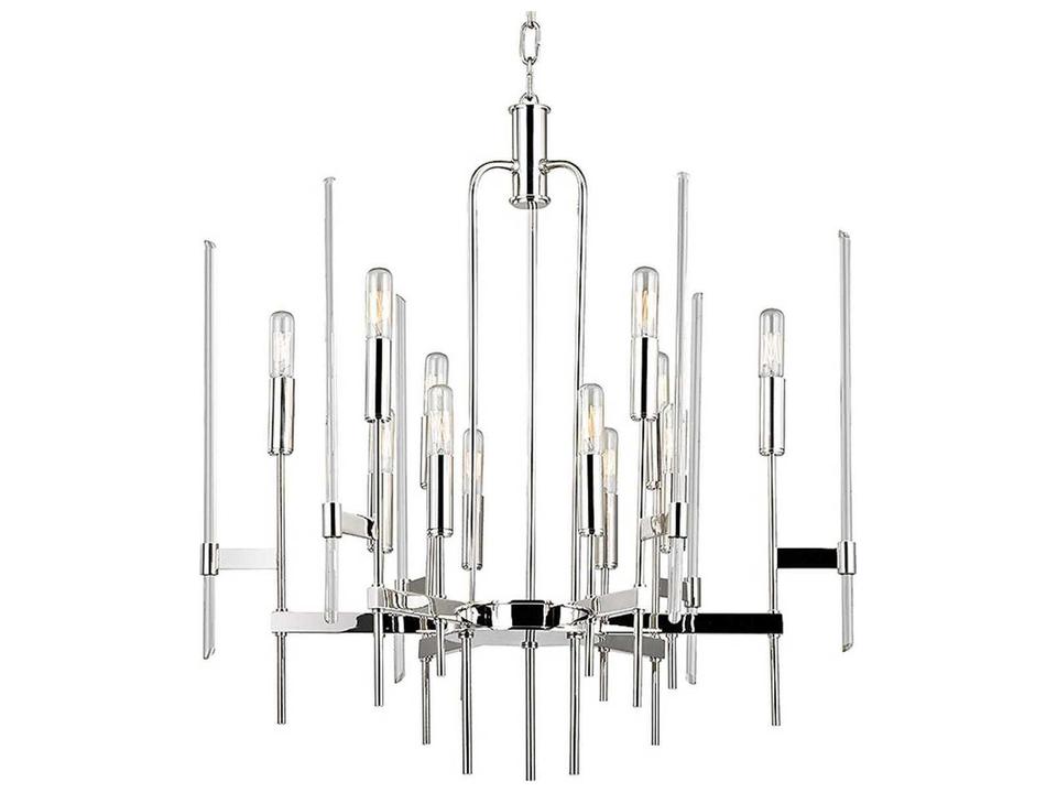Bari 12-Light Polished Nickel Clear Glass Candelabra Chandelier