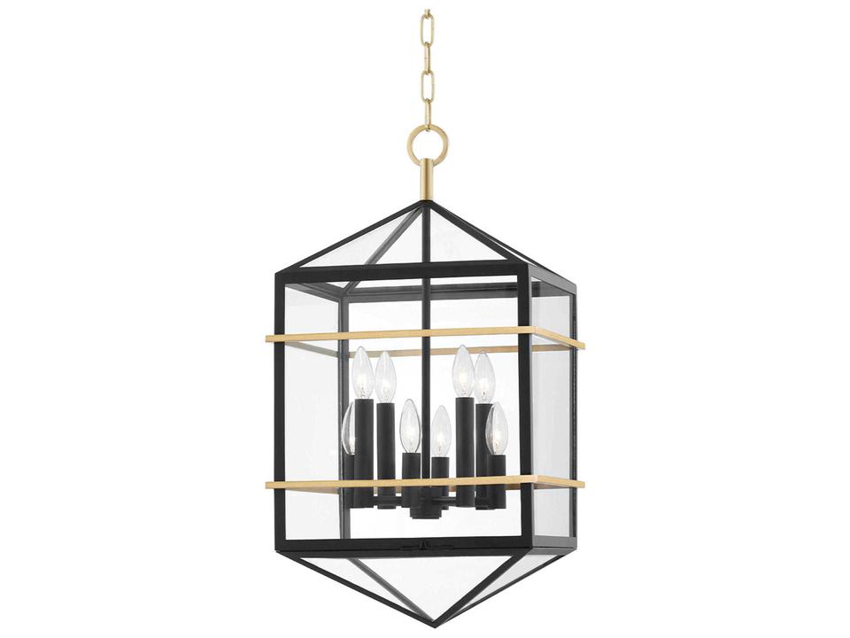 8-Light Bedford Hills LED Lantern Chandelier in Aged Brass and Black