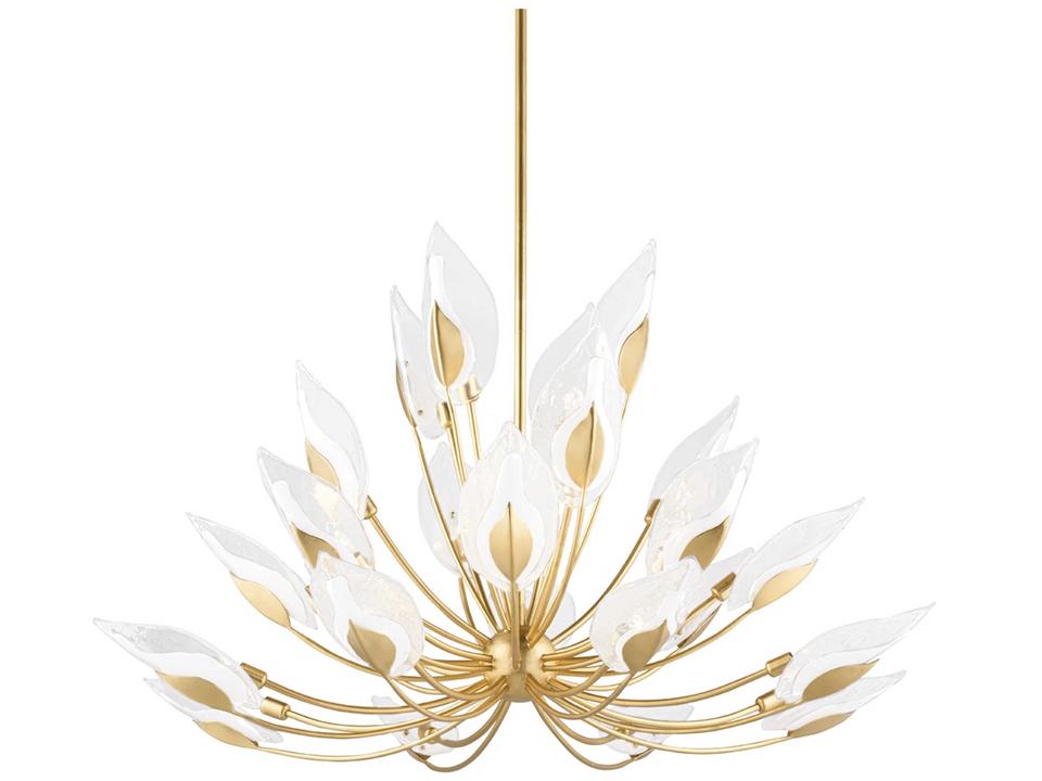 Blossom 24-Light Gold Leaf Glass Candelabra Round Chandelier