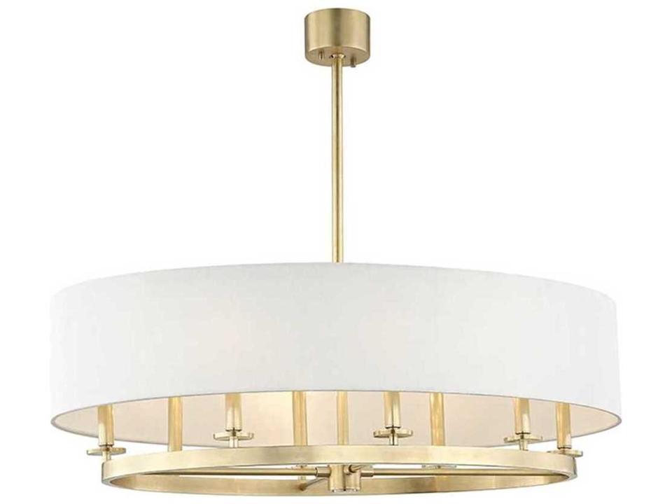 Durham 8-Light Aged Brass Off White Candelabra Drum Round Chandelier
