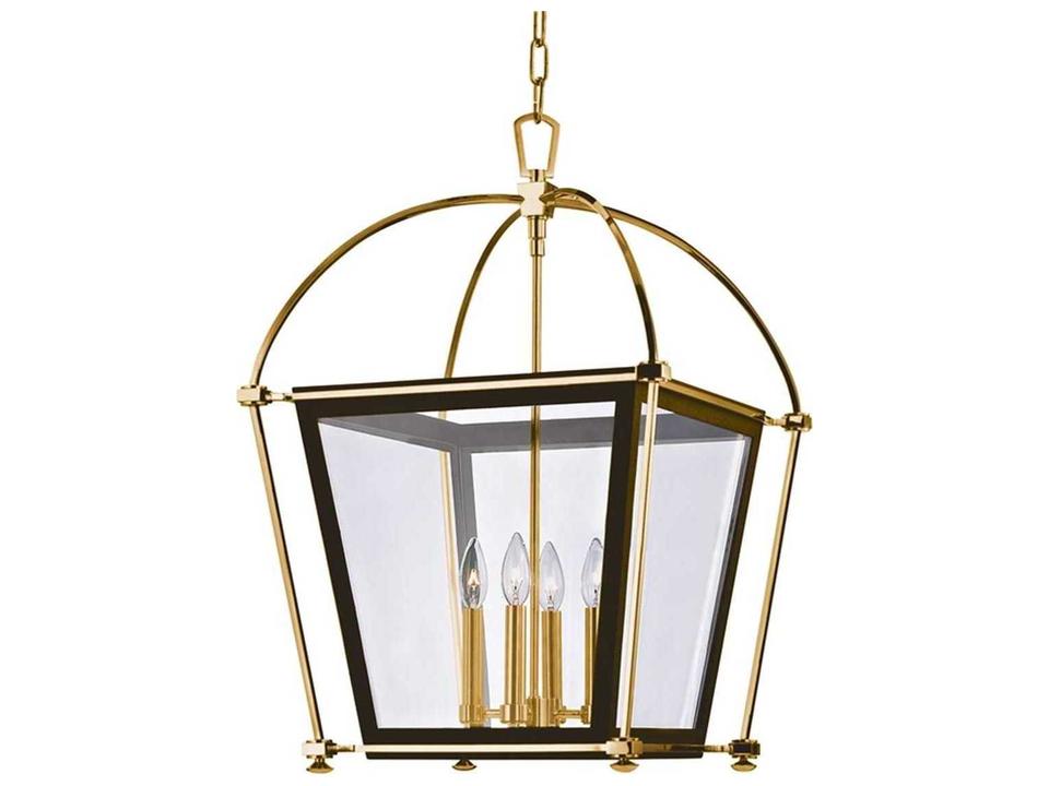 Hollis 4-Light Aged Brass Clear Glass Candelabra Lantern Chandelier