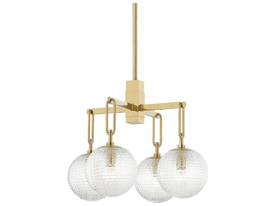 Jewett 4-Light Aged Brass Glass Globe Round Chandelier