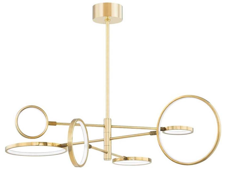 Saturn 6-Light Aged Brass Glass LED Round Chandelier