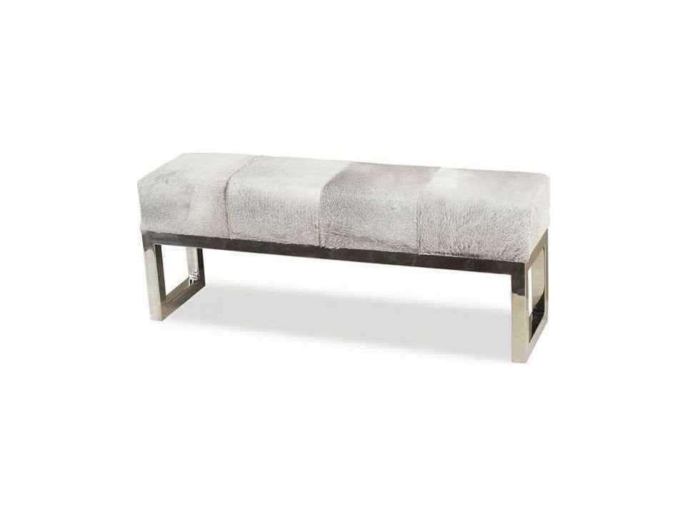 Moro Natural Hide Accent Bench with Polished Stainless Steel Legs
