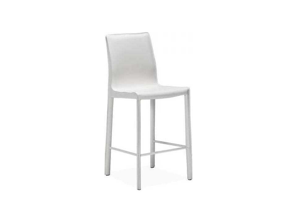 Jada Bonded Leather Counter Stool in Winter White and Brushed Steel