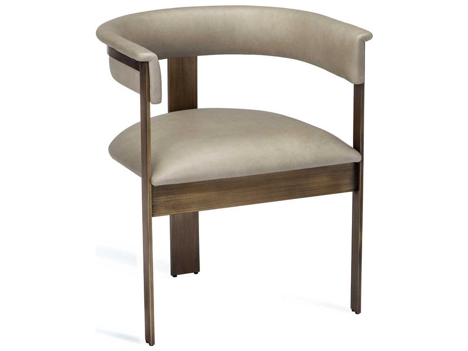 Darcy Upholstered Leather Dining Armchair in Antique Bronze and Fawn Taupe