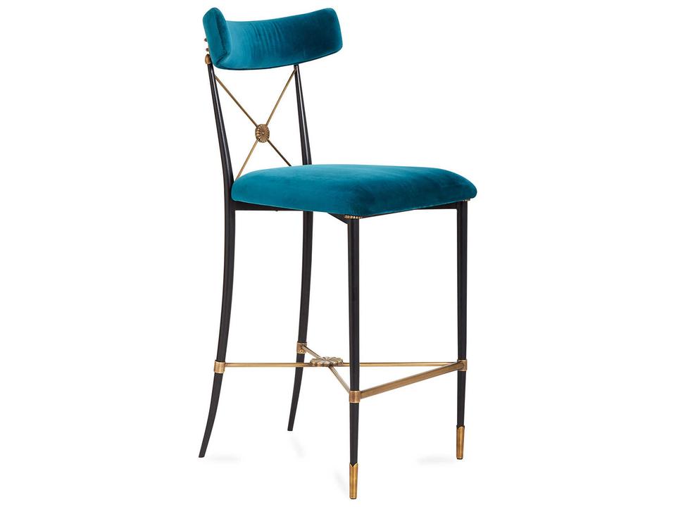 Rider Counter Stool in Rialto Peacock Velvet and Blackened Brass