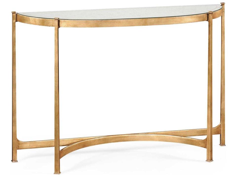 JC Modern Half Moon Console Table Gilded Iron with Eglomise Top