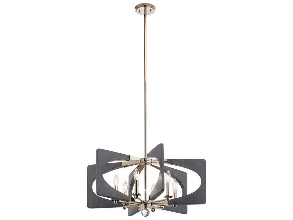 Alscar 6-Light Candelabra Linear Chandelier in Driftwood Grey and Polished Nickel