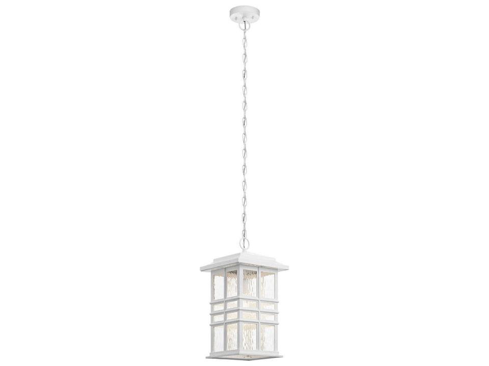 Beacon Square 1-Light Outdoor Hanging Pendant in White with Hammered Glass