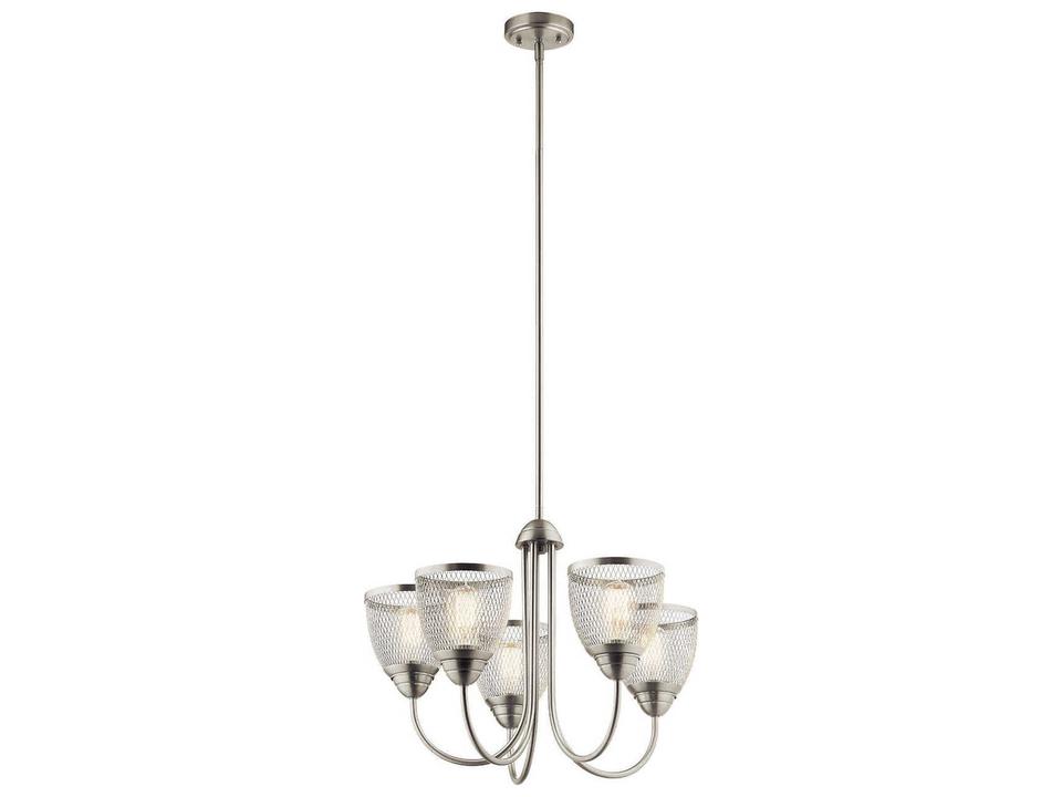 Voclain 5-Light Brushed Nickel Bell Chandelier with Metal Mesh Shade