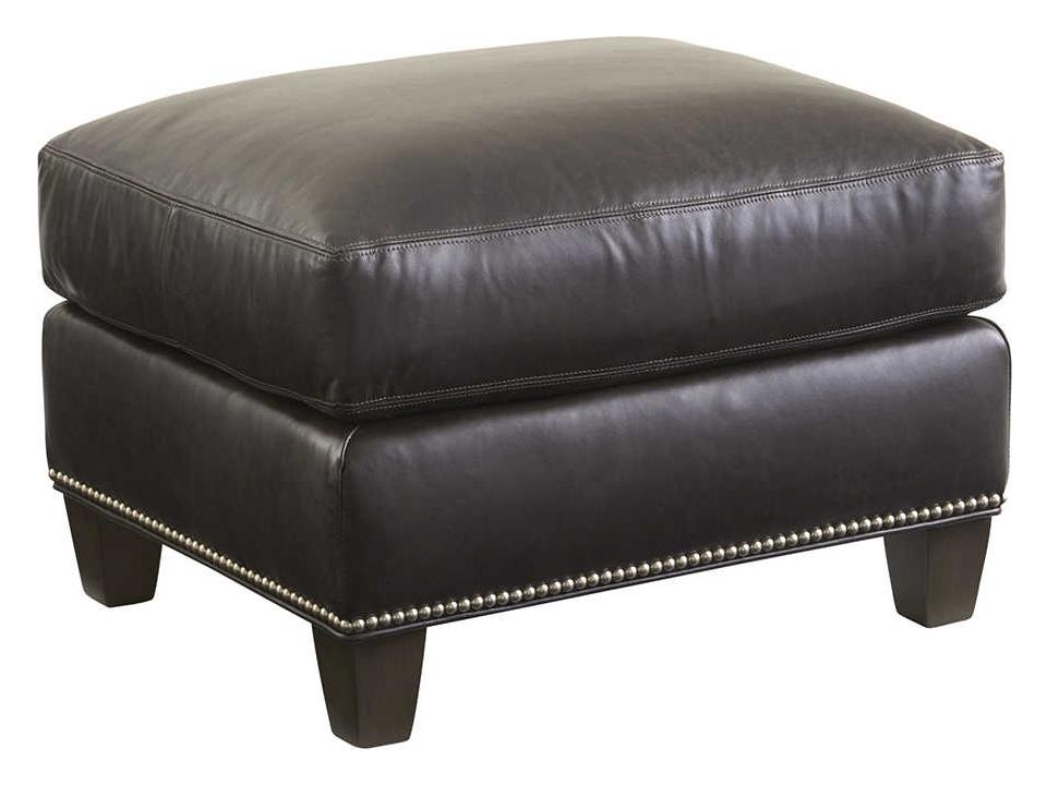 Carrera Strada Leather Ottoman in Misty Gray with Pewter Nailhead Trim
