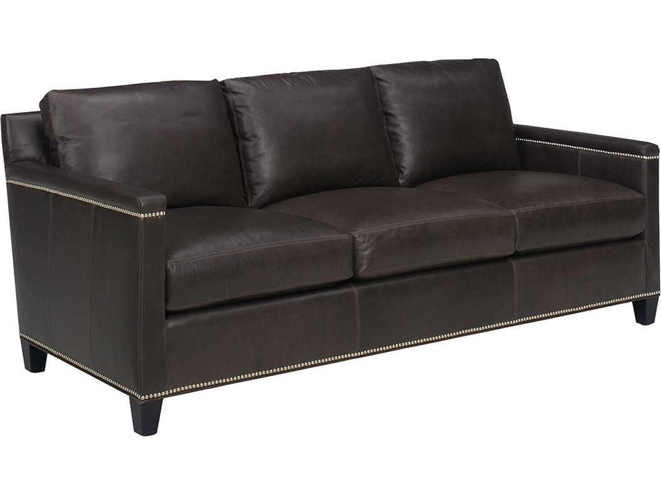 Carrera 3-Seat Leather Sofa in Misty Gray Brown with Pewter Nailhead Trim