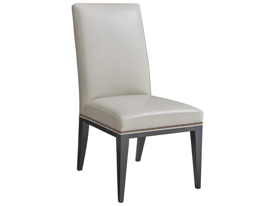 Lowell Leather Upholstered Side Dining Chair in White with Nailhead Trim