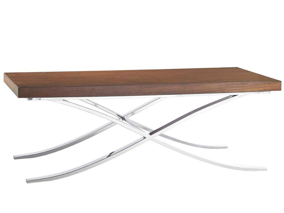 Mirage Rectangular Wood Coffee Table with Polished Silver Base