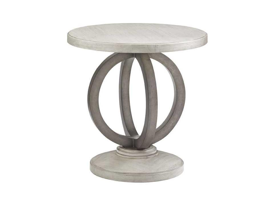 Oyster Bay Hewlett Round Side Table in Oyster Shell Wood and Metal