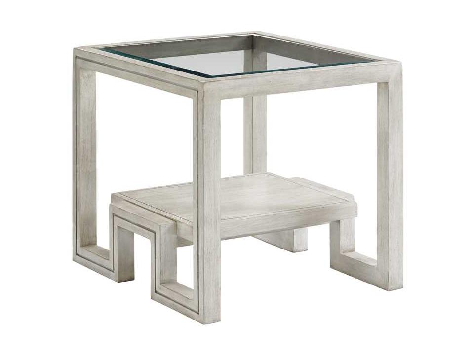 Oyster Bay Harper End Table in Oyster Gray with Glass Top