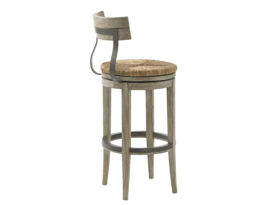 Twilight Bay Dalton Swivel Bar Stool in Driftwood with Metal and Rush