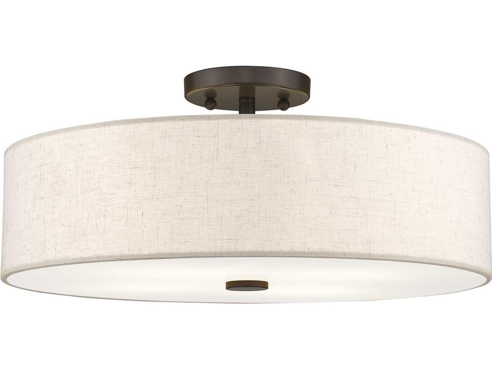 Meridian 4-Light Semi-Flush Mount in English Bronze with Fabric Shade