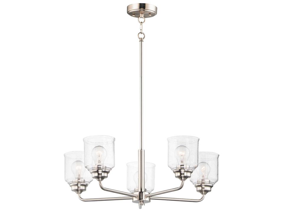 Acadia 5-Light Chandelier in Satin Nickel with Seedy Glass