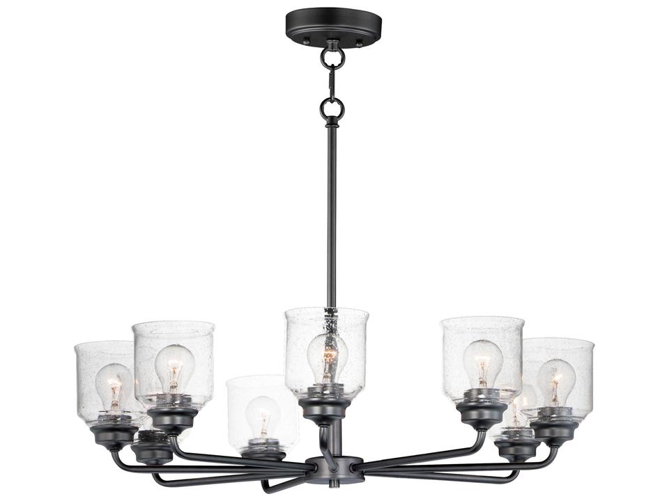 Acadia 8-Light Bell Chandelier in Black with Clear Seedy Glass