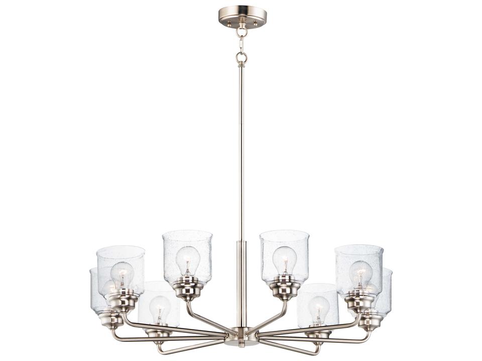 Acadia 8-Light Satin Nickel Chandelier with Seedy Glass