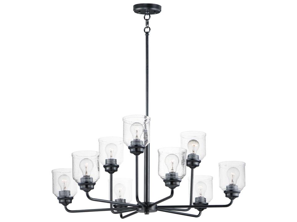 9-Light Acadia Chandelier with Black Finish and Seedy Glass