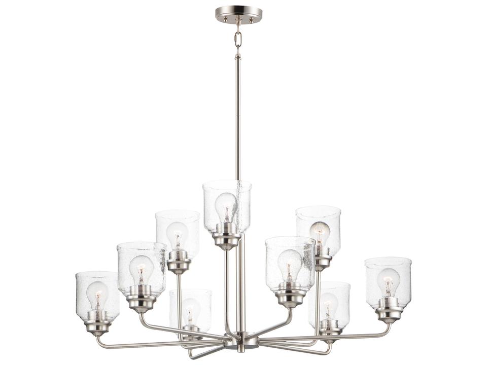 Acadia 9-Light Satin Nickel Chandelier with Clear Seedy Glass