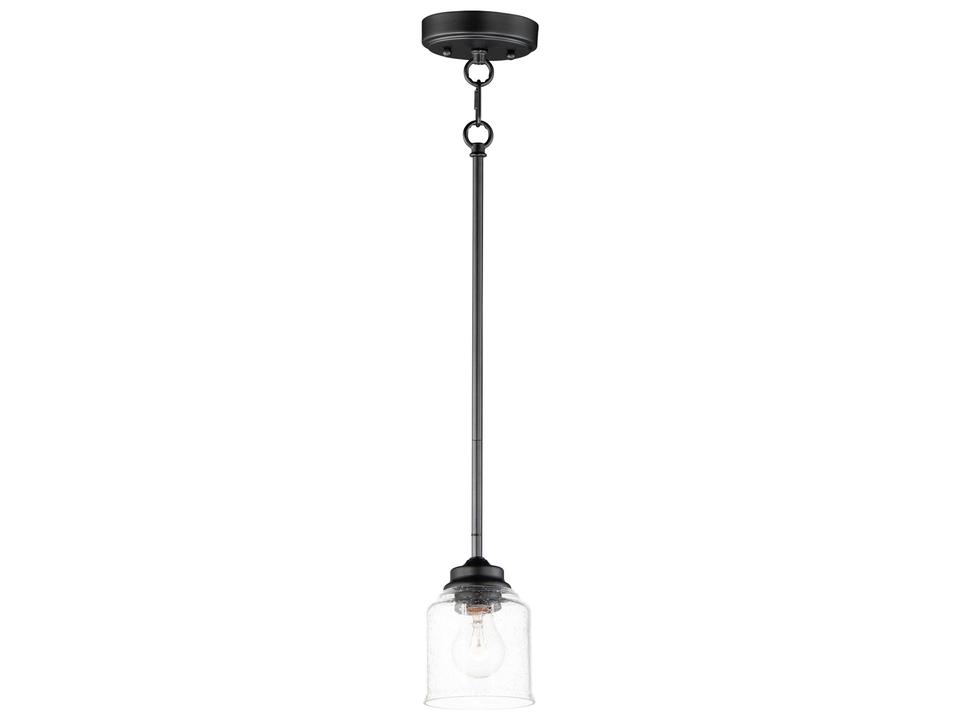 Acadia 1-Light Bell Mini Pendant in Black with Clear Seedy Glass
