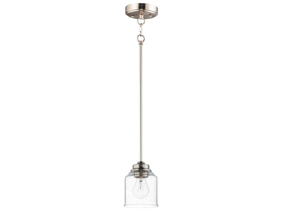 Acadia 1-Light Satin Nickel Bell Mini Pendant with Seedy Glass