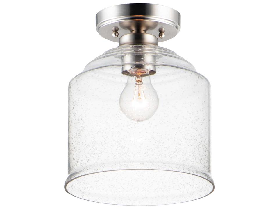 Acadia 1-Light Satin Nickel Semi-Flush Mount with Seedy Glass
