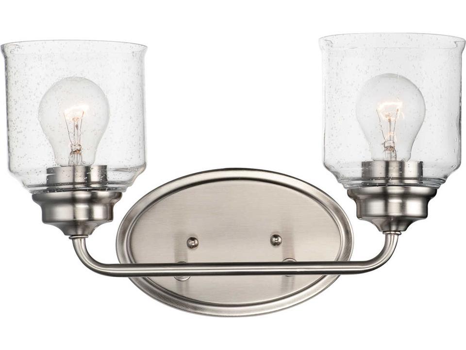 Acadia 2-Light Satin Nickel Vanity Light with Clear Seedy Glass