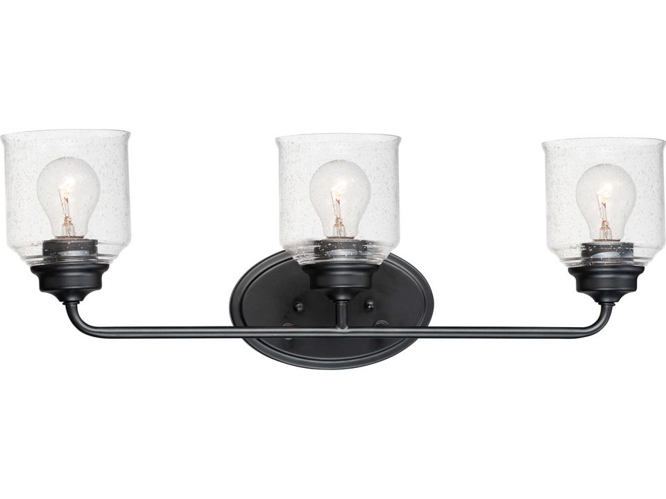 Acadia 3-Light Black Vanity Light with Seedy Glass Shades