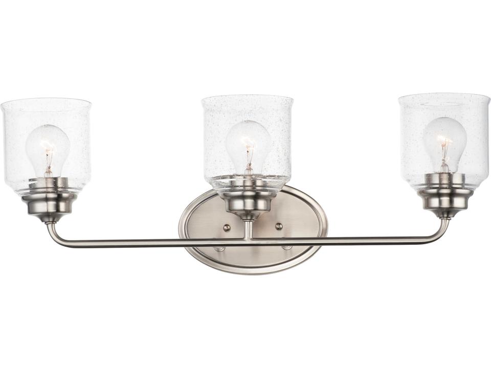 Acadia 3-Light Satin Nickel Vanity Light with Clear Seedy Glass