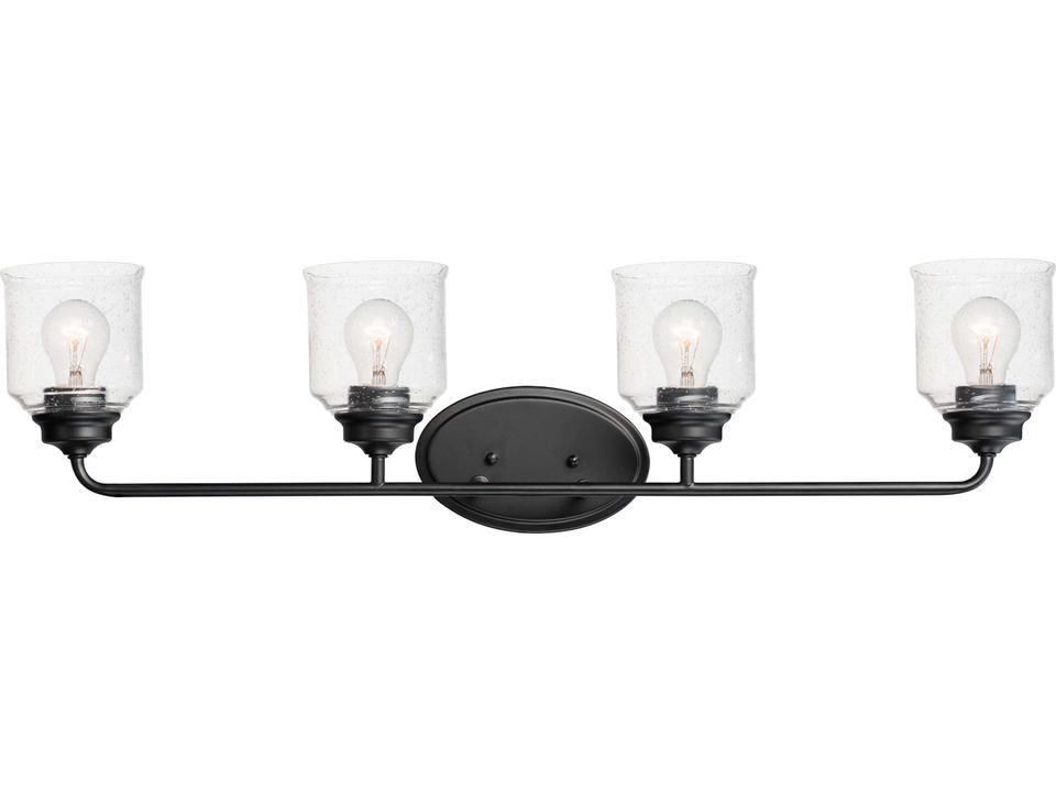 Acadia 4-Light Black Finish Vanity Light with Clear Seedy Glass