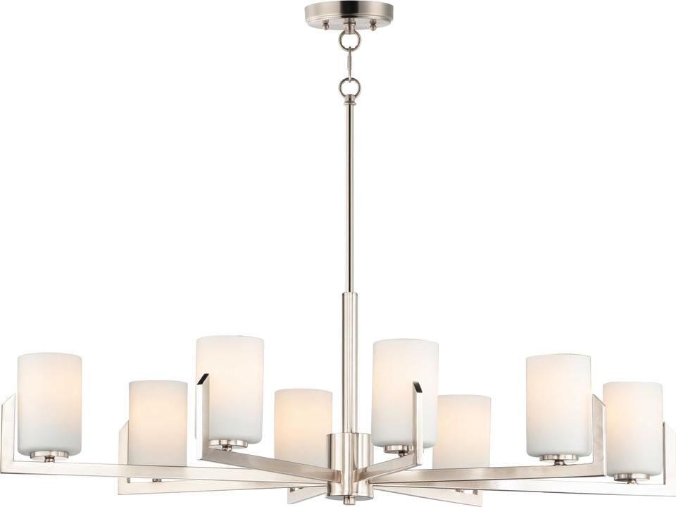 Dart 8-Light Satin Nickel Island Chandelier with Satin White Glass Cylinders