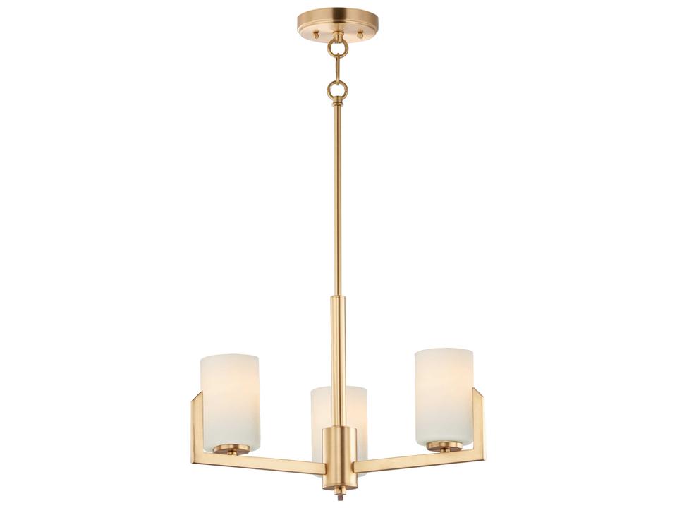 3-Light Dart Chandelier in Satin Brass with Satin White Glass