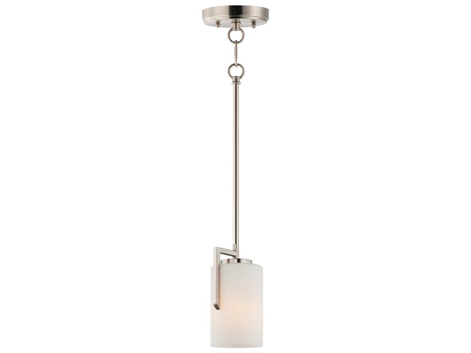 Dart 1-Light Mini Pendant with Satin White Glass in Satin Nickel