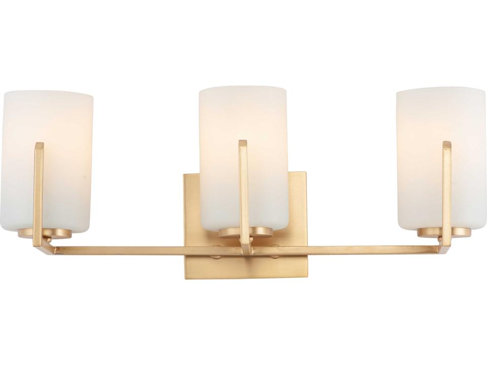 Dart 3-Light Bath Vanity Light in Satin Brass with Satin White Glass