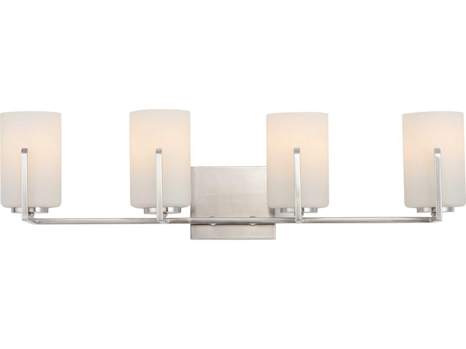 Dart 4-Light Satin Nickel Bath Vanity Light with Satin White Glass