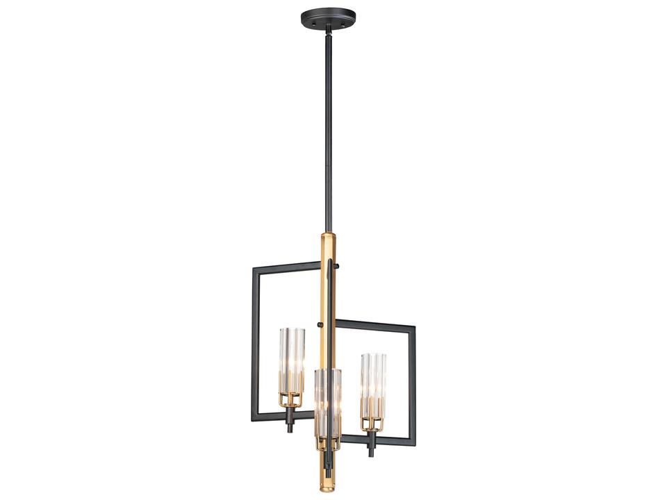 3-Light Flambeau Chandelier in Black and Antique Brass