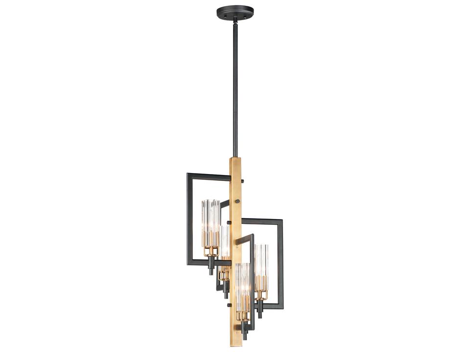 Flambeau 4-Light Chandelier in Black and Antique Brass with Clear Glass