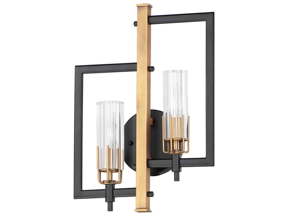 Flambeau 2-Light Wall Sconce in Black and Antique Brass