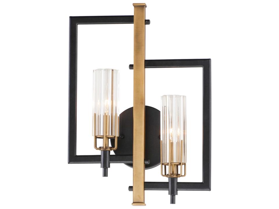 Flambeau 2-Light Wall Sconce in Black and Antique Brass