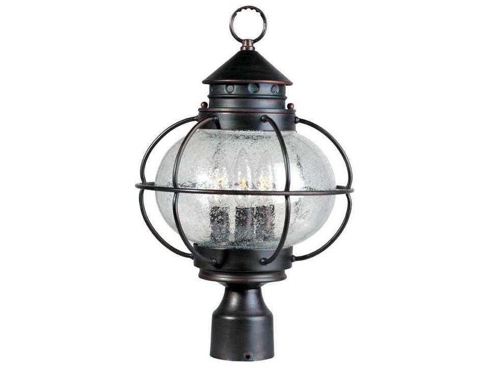 Portsmouth 3-Light Outdoor Post Lantern in Oil Rubbed Bronze with Seedy Glass